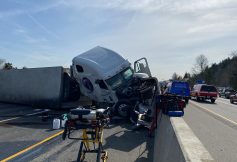 Truck and vehicle accident on highway